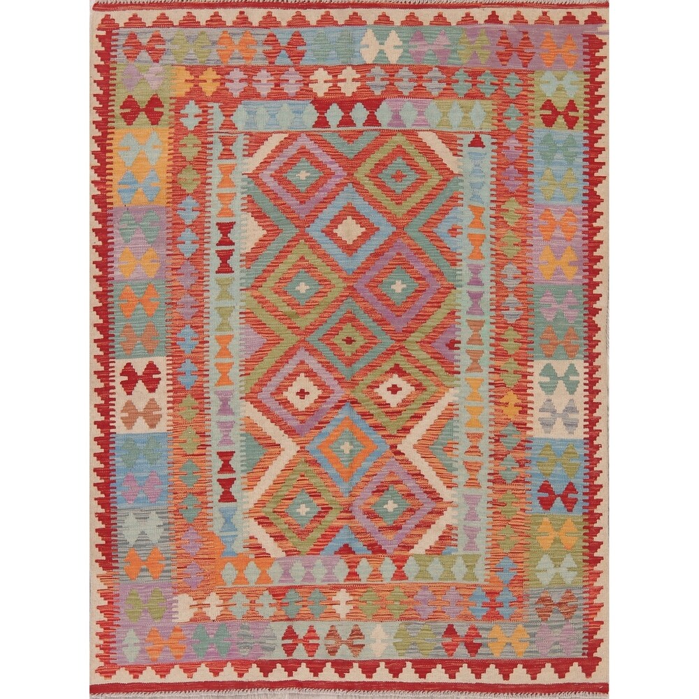 Modern Kilim Oriental Flat-Weave Wool Turkish Area Rug - 6'9" x 5'1"