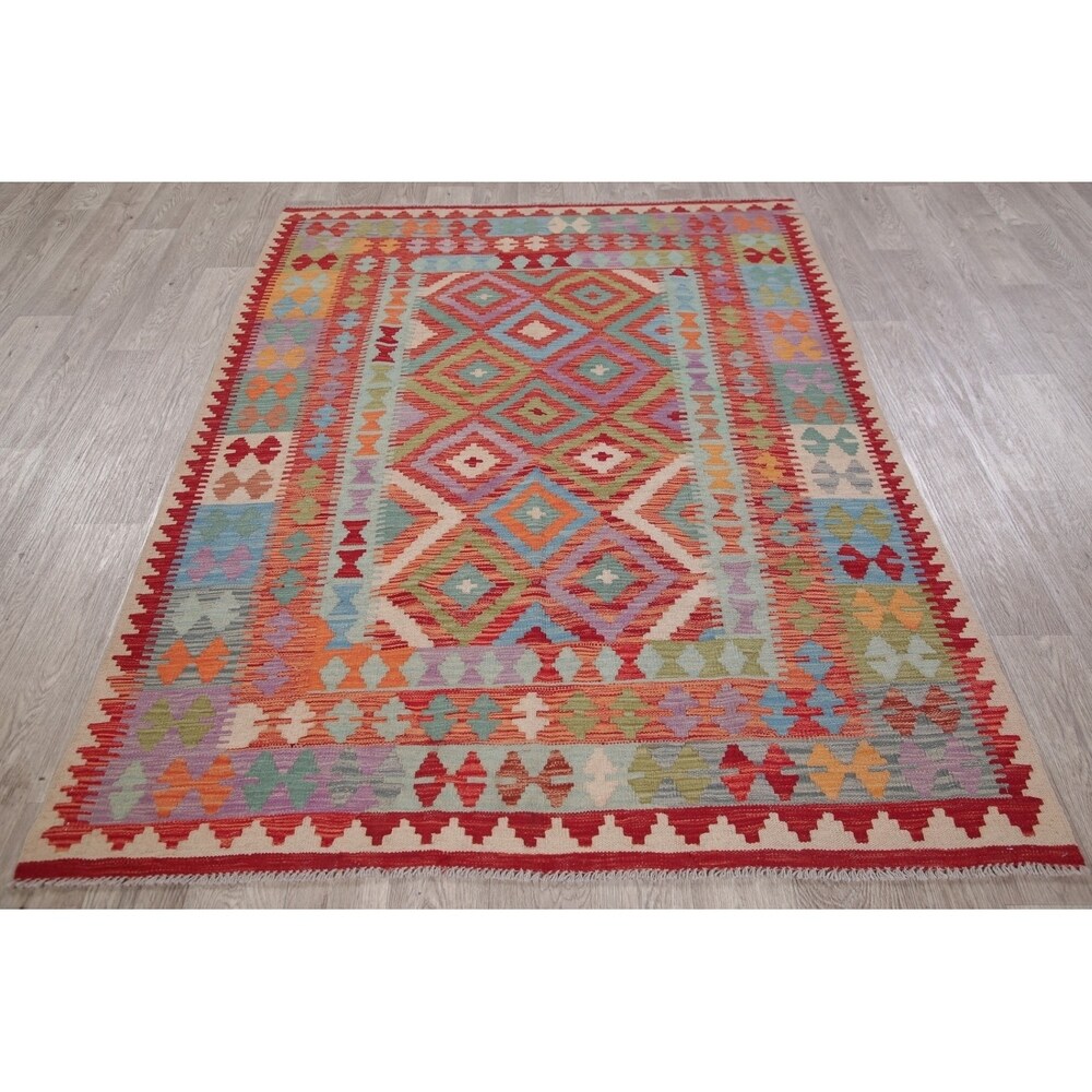 Modern Kilim Oriental Flat-Weave Wool Turkish Area Rug - 6'9" x 5'1"