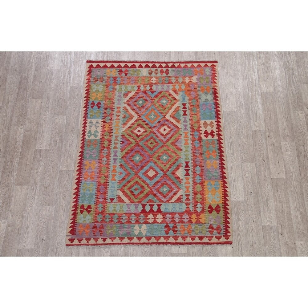 Modern Kilim Oriental Flat-Weave Wool Turkish Area Rug - 6'9" x 5'1"