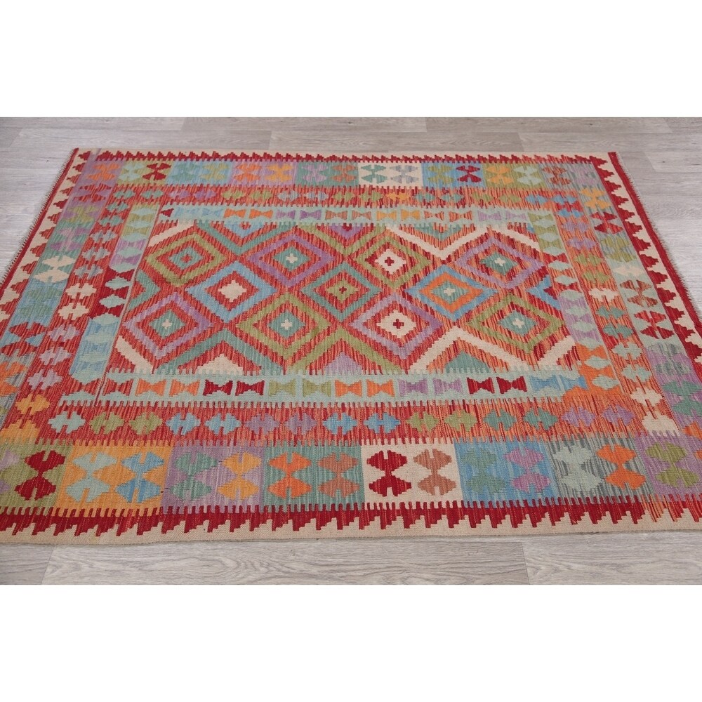 Modern Kilim Oriental Flat-Weave Wool Turkish Area Rug - 6'9" x 5'1"