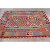 Modern Kilim Oriental Flat-Weave Wool Turkish Area Rug - 6'9" x 5'1"
