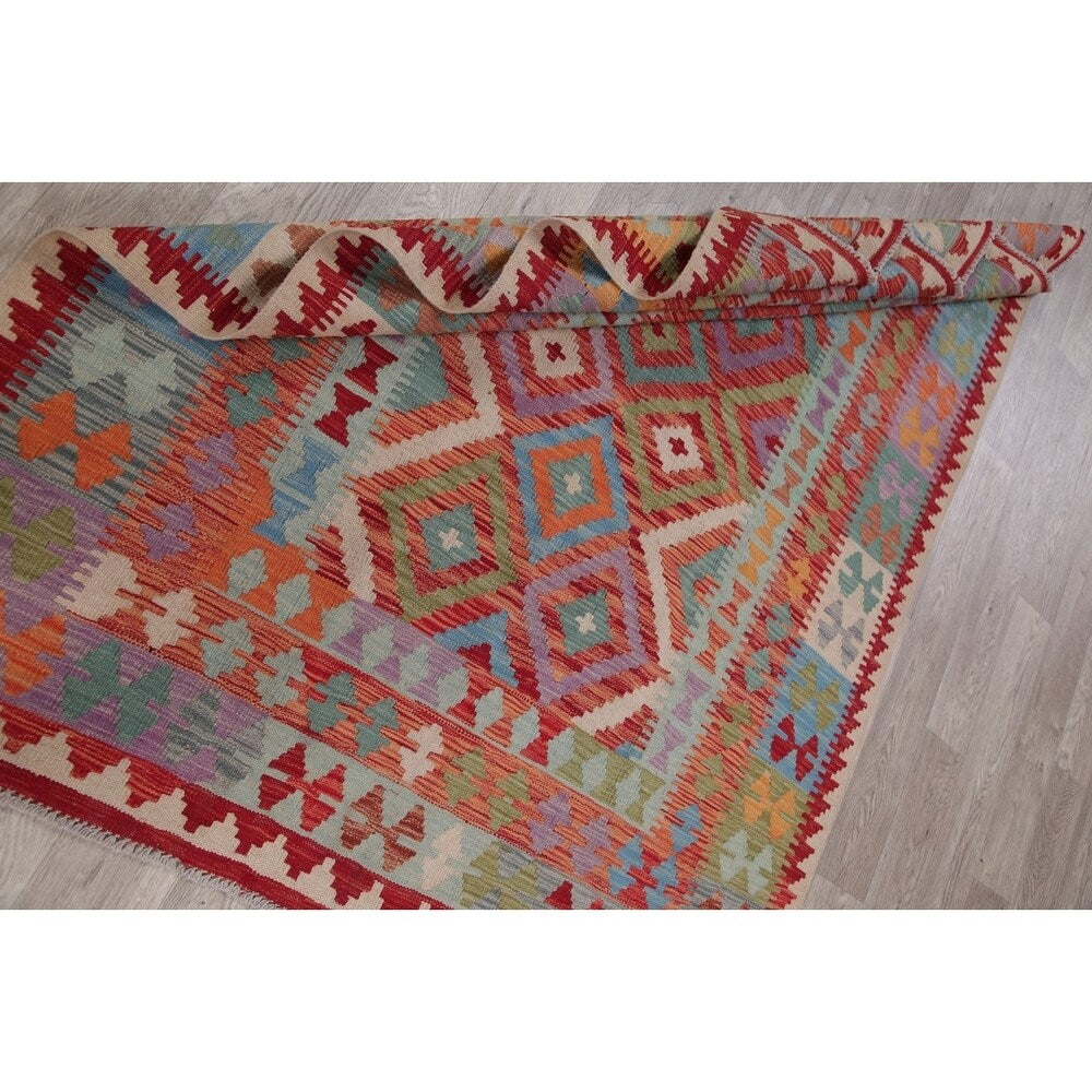 Modern Kilim Oriental Flat-Weave Wool Turkish Area Rug - 6'9" x 5'1"