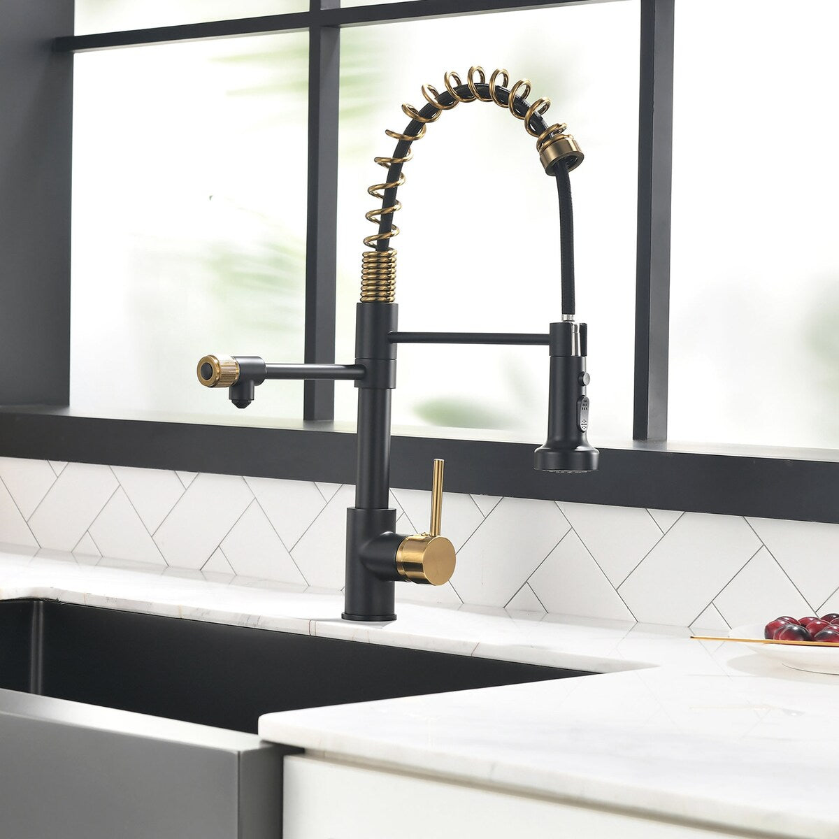 Modern Kitchen 2-Function Sink Faucet With Pull Down Sprayer - 8.8''W x 19.6''H