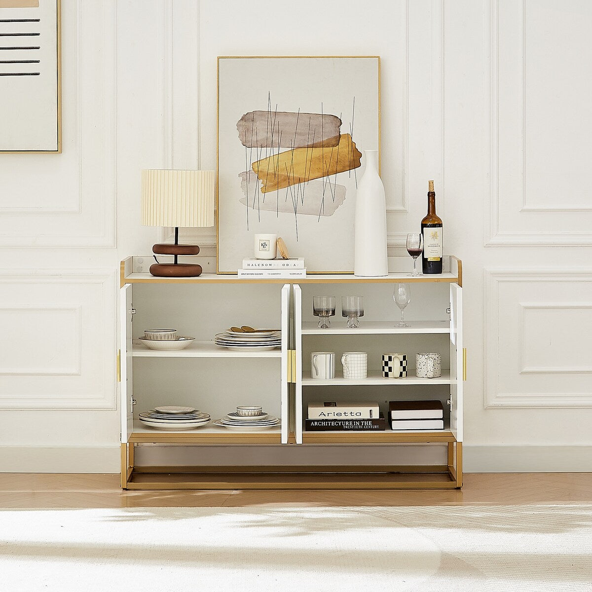 Modern Kitchen Buffet Storage Cabinet Cupboard Gloss with Metal Legs for living room Kitchen