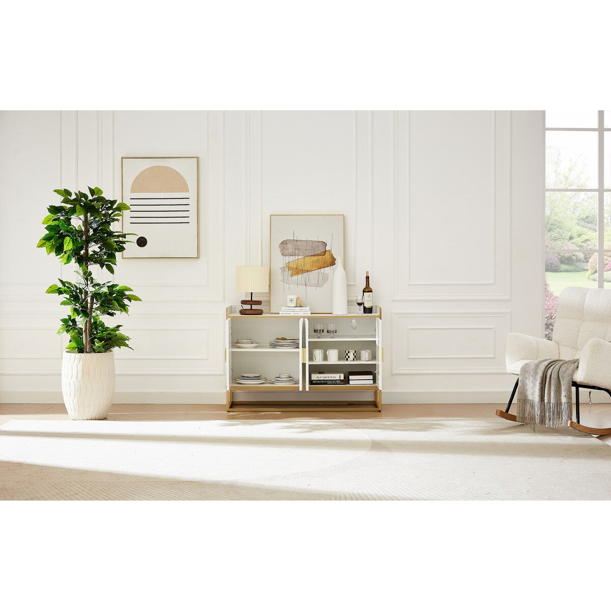 Modern Kitchen Buffet Storage Cabinet Cupboard Gloss with Metal Legs for living room Kitchen