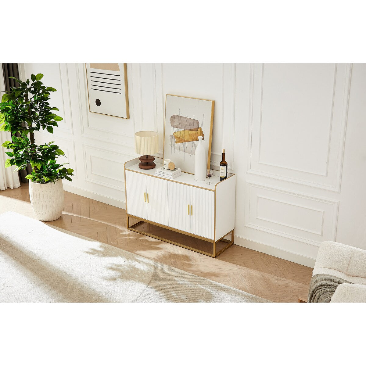 Modern Kitchen Buffet Storage Cabinet Cupboard Gloss with Metal Legs for living room Kitchen