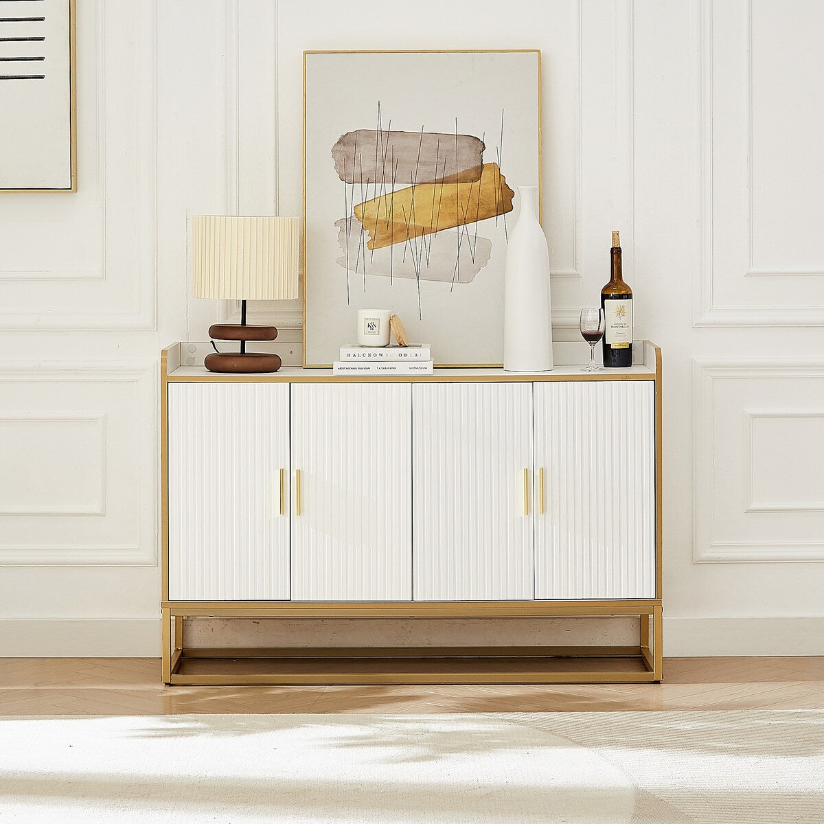 Modern Kitchen Buffet Storage Cabinet Cupboard Gloss with Metal Legs for living room Kitchen