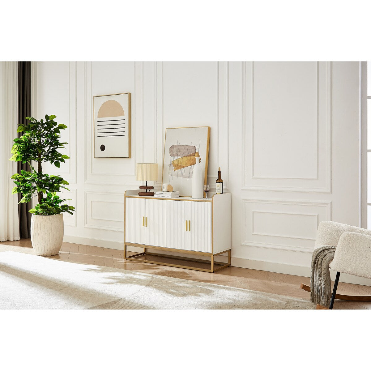 Modern Kitchen Buffet Storage Cabinet Cupboard Gloss with Metal Legs for living room Kitchen
