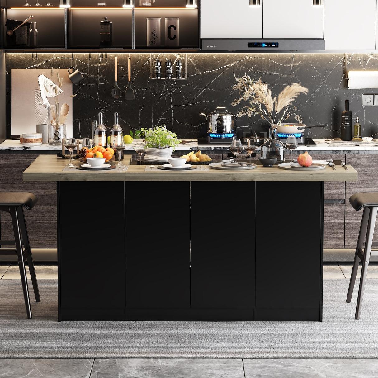 Modern Kitchen Island - Storage Cabinet, Large Countertop, Prep Station