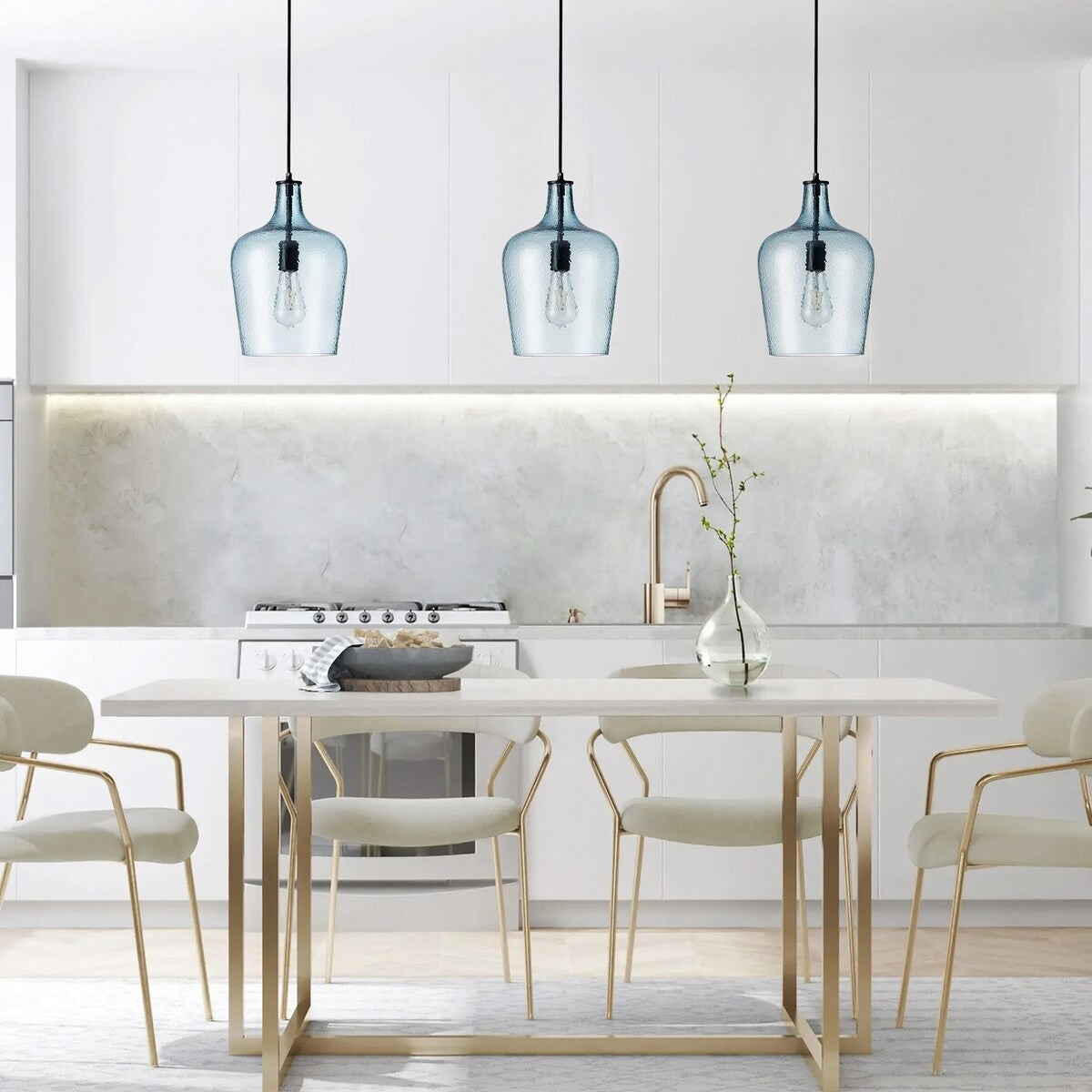Modern Kitchen Island Pendant Lighting Fixture with Blue Glass Shade
