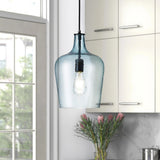 Modern Kitchen Island Pendant Lighting Fixture with Blue Glass Shade