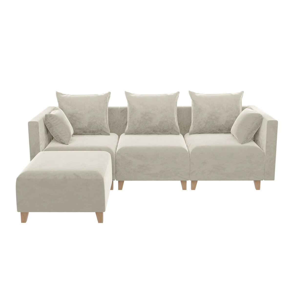 Modern L-Shape 3-Seat Velvet Sectional Square Arm Couch with Pillows f