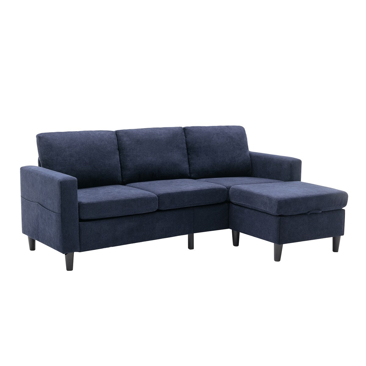 Modern L-Shape Sectional Sofa with Handy Side Pocket, Living Room 3-Seater Couch with Movable Ottoman for Small Space
