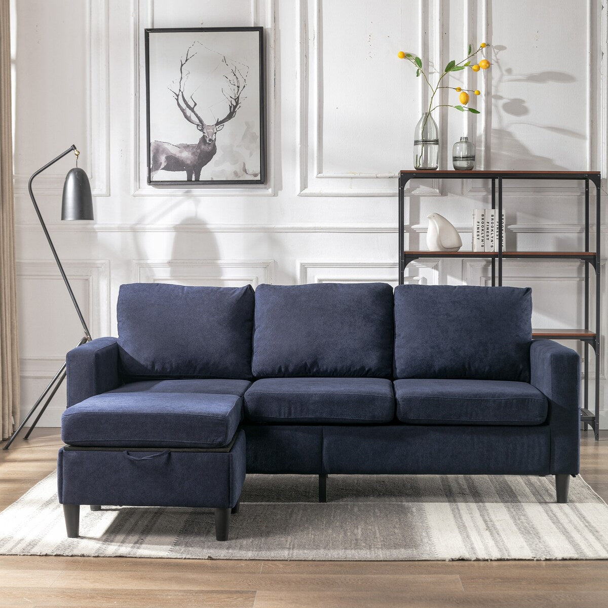Modern L-Shape Sectional Sofa with Handy Side Pocket, Living Room 3-Seater Couch with Movable Ottoman for Small Space