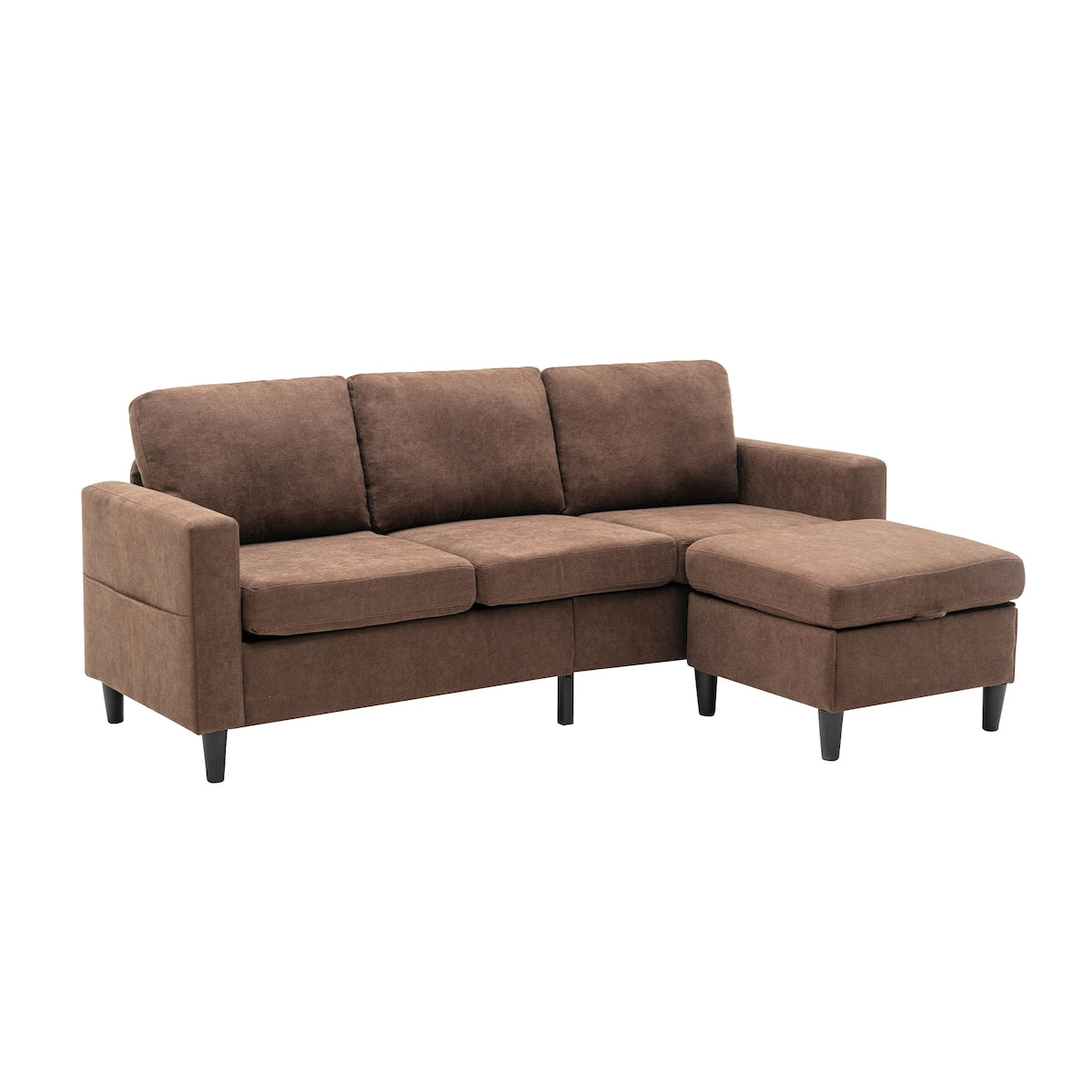 Modern L-Shape Sectional Sofa with Handy Side Pocket, Living Room 3-Seater Couch with Movable Ottoman for Small Space