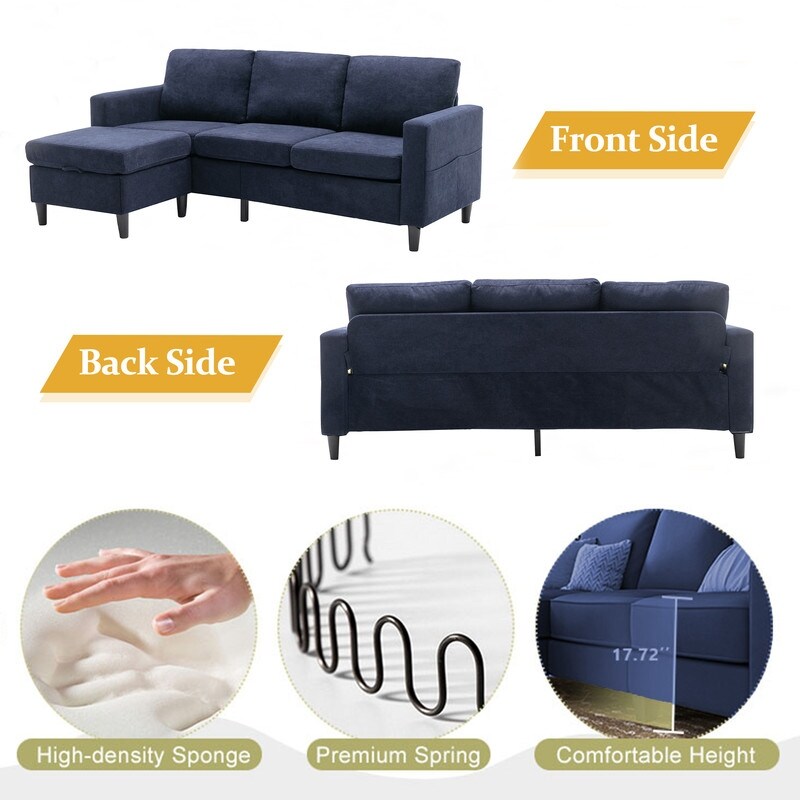 Modern L-Shape Sectional Sofa with Handy Side Pocket, Living Room 3-Seater Couch with Movable Ottoman for Small Space