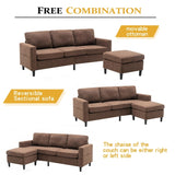Modern L-Shape Sectional Sofa with Handy Side Pocket, Living Room 3-Seater Couch with Movable Ottoman for Small Space