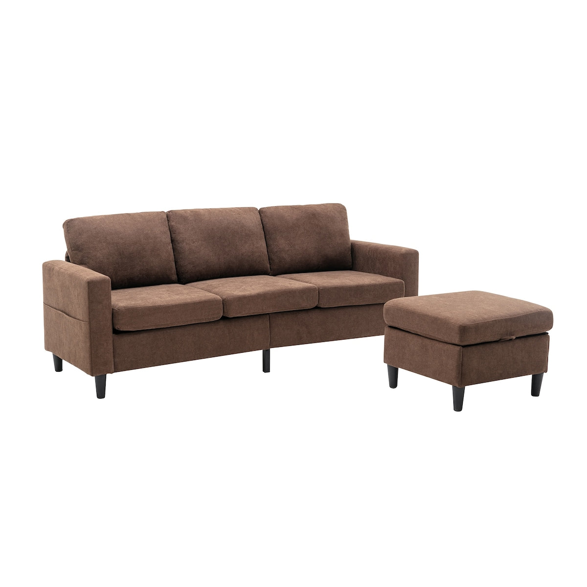 Modern L-Shape Sectional Sofa with Handy Side Pocket, Living Room 3-Seater Couch with Movable Ottoman for Small Space