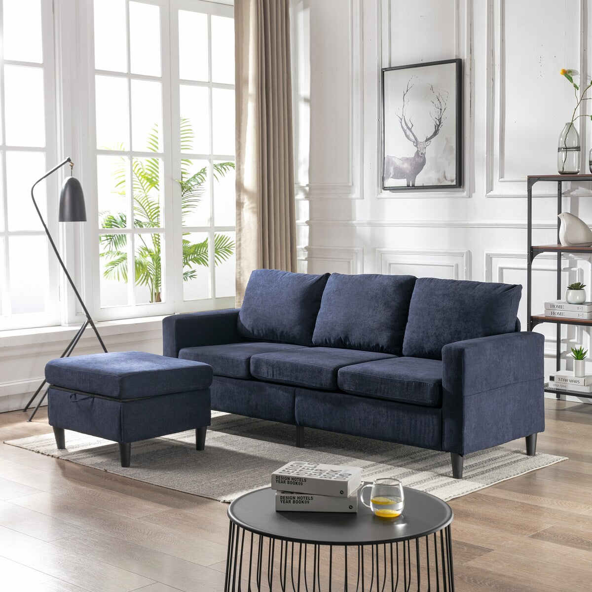 Modern L-Shape Sectional Sofa with Handy Side Pocket, Living Room 3-Seater Couch with Movable Ottoman for Small Space