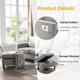 Modern L-Shape Sectional Sofa with Handy Side Pocket, Living Room 3-Seater Couch with Movable Ottoman for Small Space