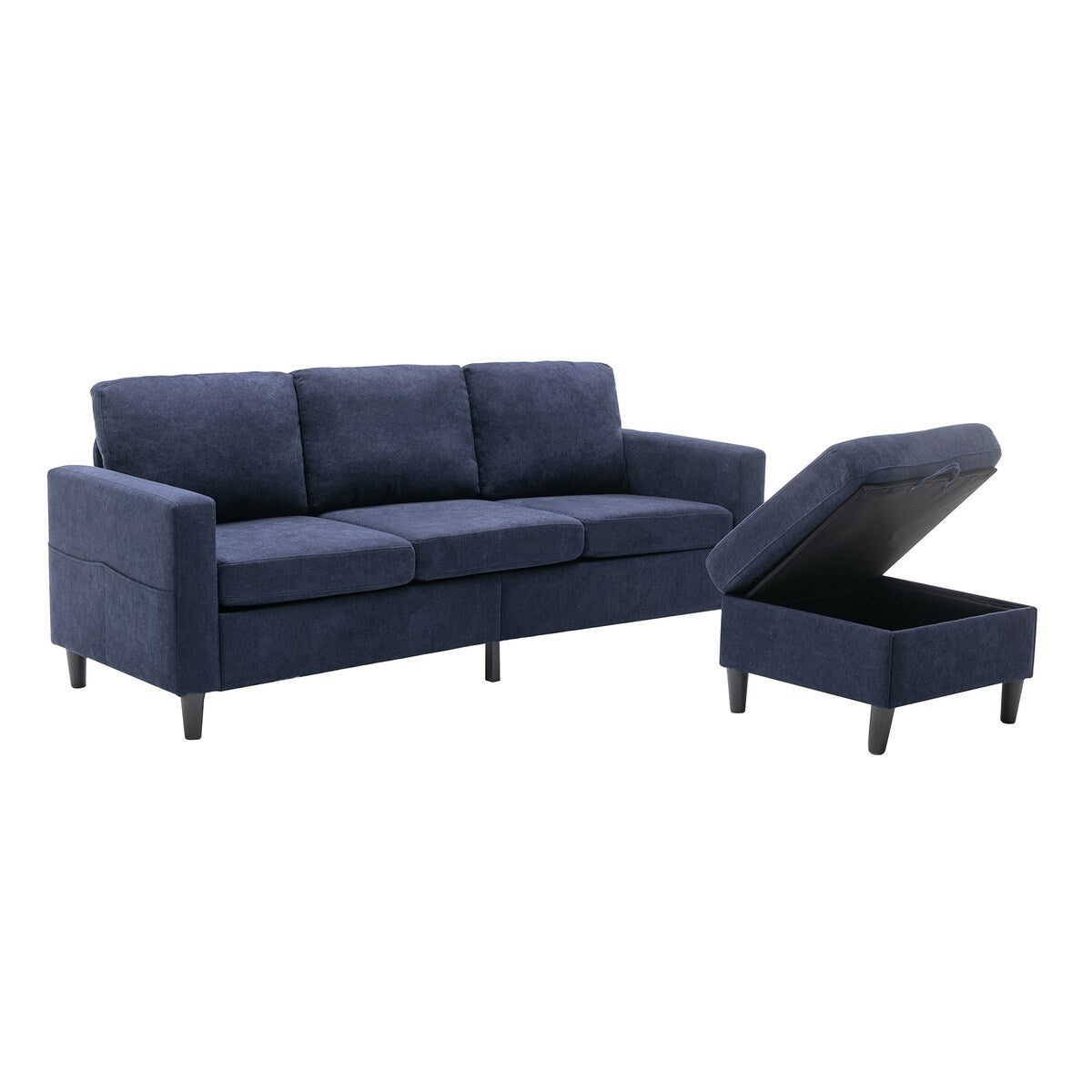 Modern L-Shape Sectional Sofa with Handy Side Pocket, Living Room 3-Seater Couch with Movable Ottoman for Small Space