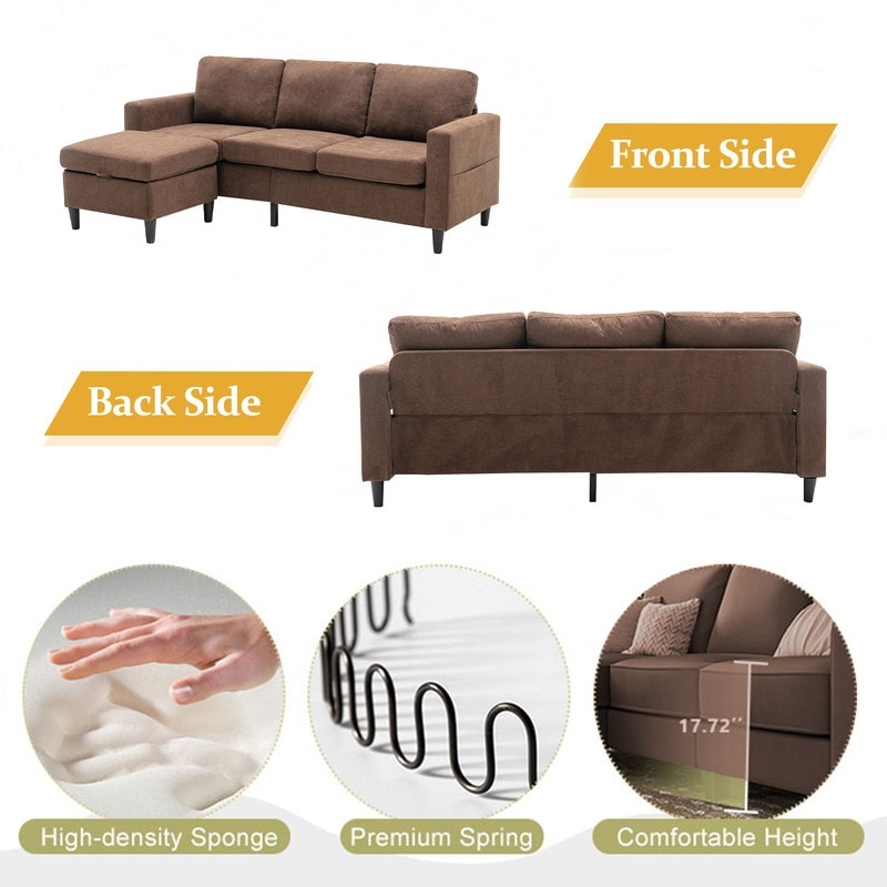 Modern L-Shape Sectional Sofa with Handy Side Pocket, Living Room 3-Seater Couch with Movable Ottoman for Small Space