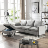 Modern L-Shape Sectional Sofa with Handy Side Pocket, Living Room 3-Seater Couch with Movable Ottoman for Small Space