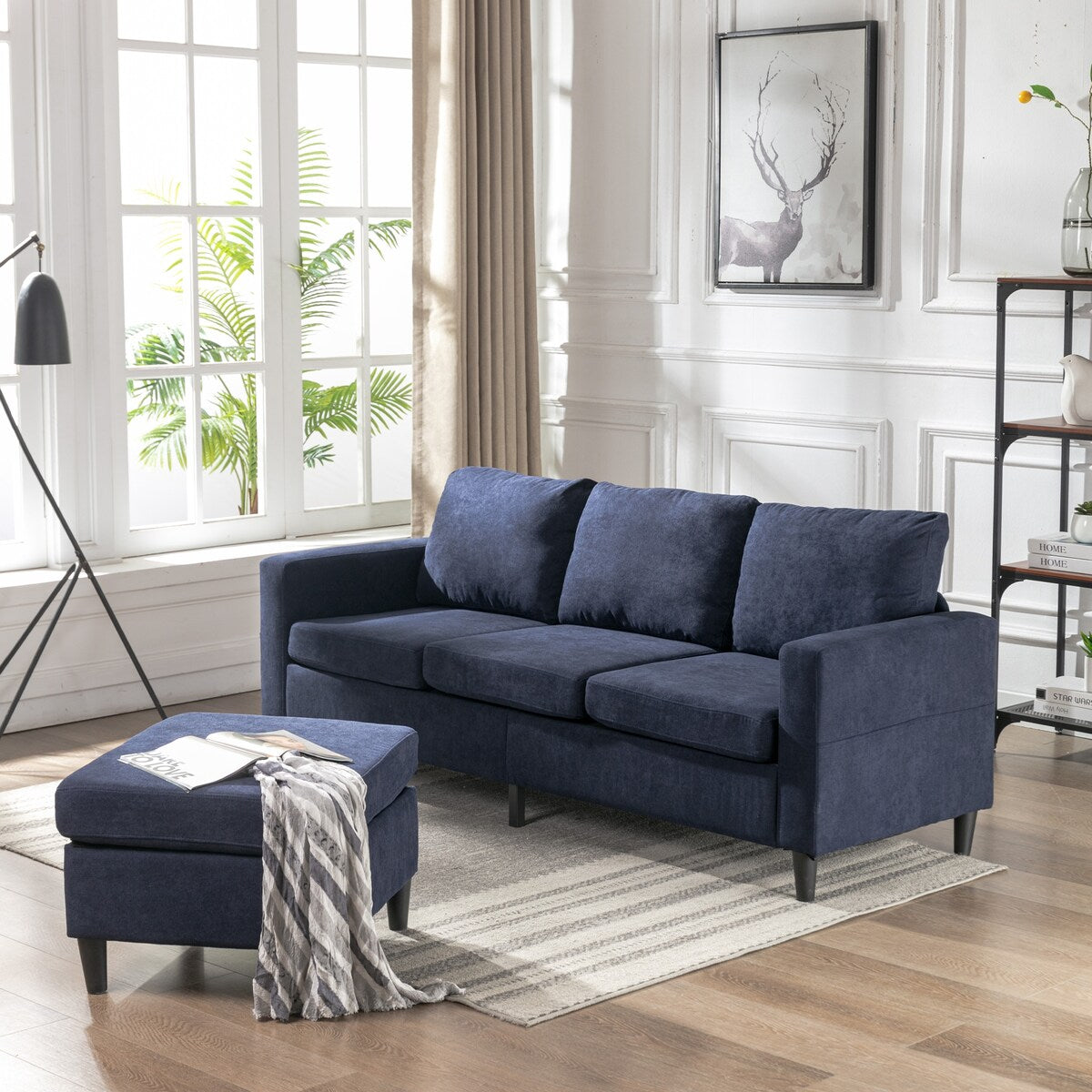 Modern L-Shape Sectional Sofa with Handy Side Pocket, Living Room 3-Seater Couch with Movable Ottoman for Small Space