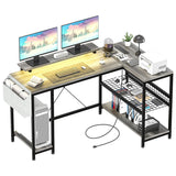 Modern L Shaped Computer Desk with Power Outlets & LED Light