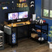 Modern L Shaped Computer Desk with Power Outlets & LED Light