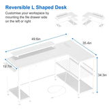 Modern L Shaped Computer Desk with Power Outlets & LED Light