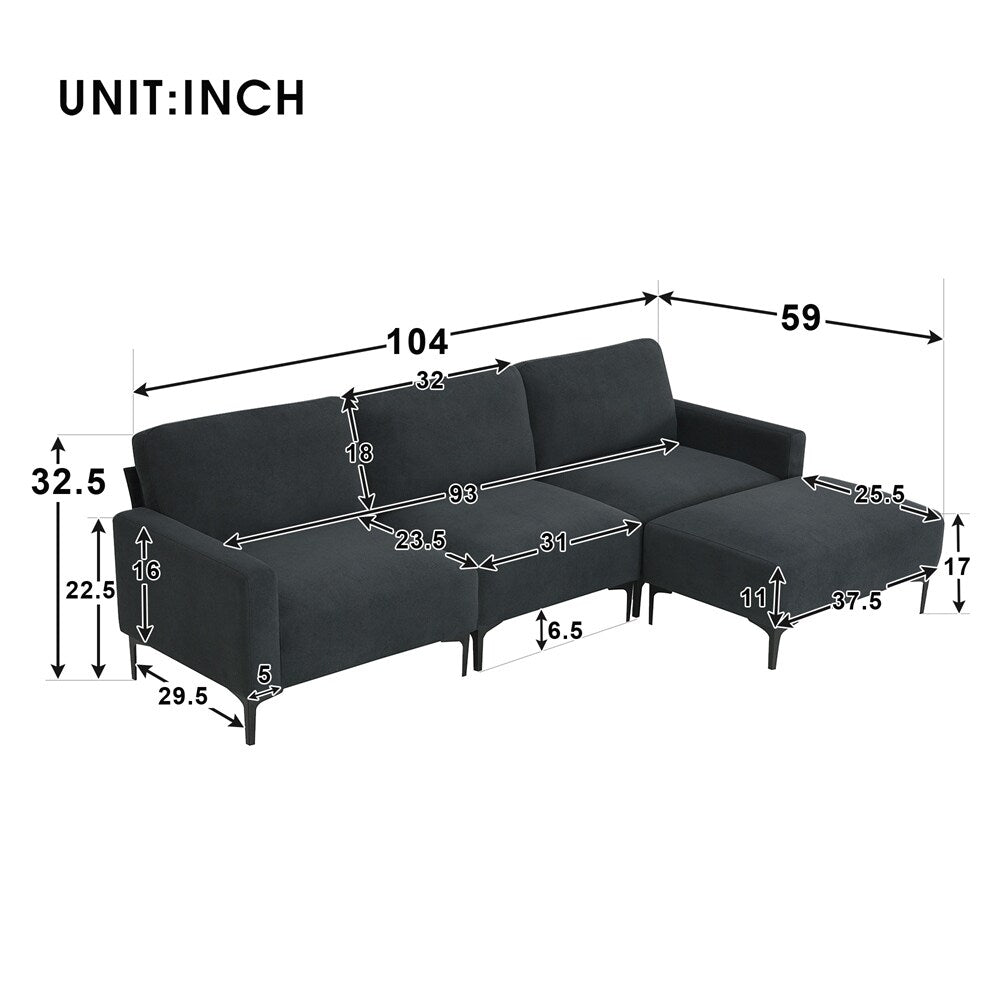 Modern L-shaped Sectional Sofa,w/Convertible Ottoman,Freely Combinable
