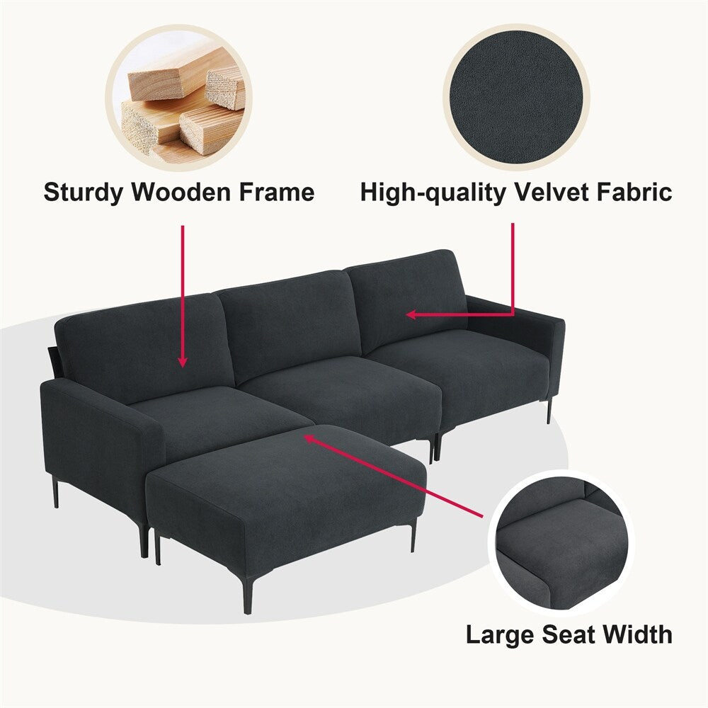 Modern L-shaped Sectional Sofa,w/Convertible Ottoman,Freely Combinable