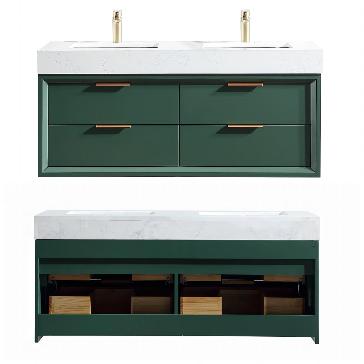 Modern LED 36''/48''/60'' White / Green Bathroom Vanity with Undermount Single / Double Sink