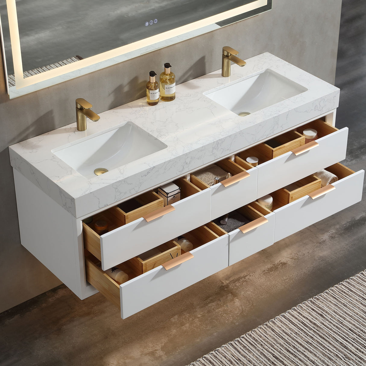 Modern LED 36''/48''/60'' White / Green Bathroom Vanity with Undermount Single / Double Sink