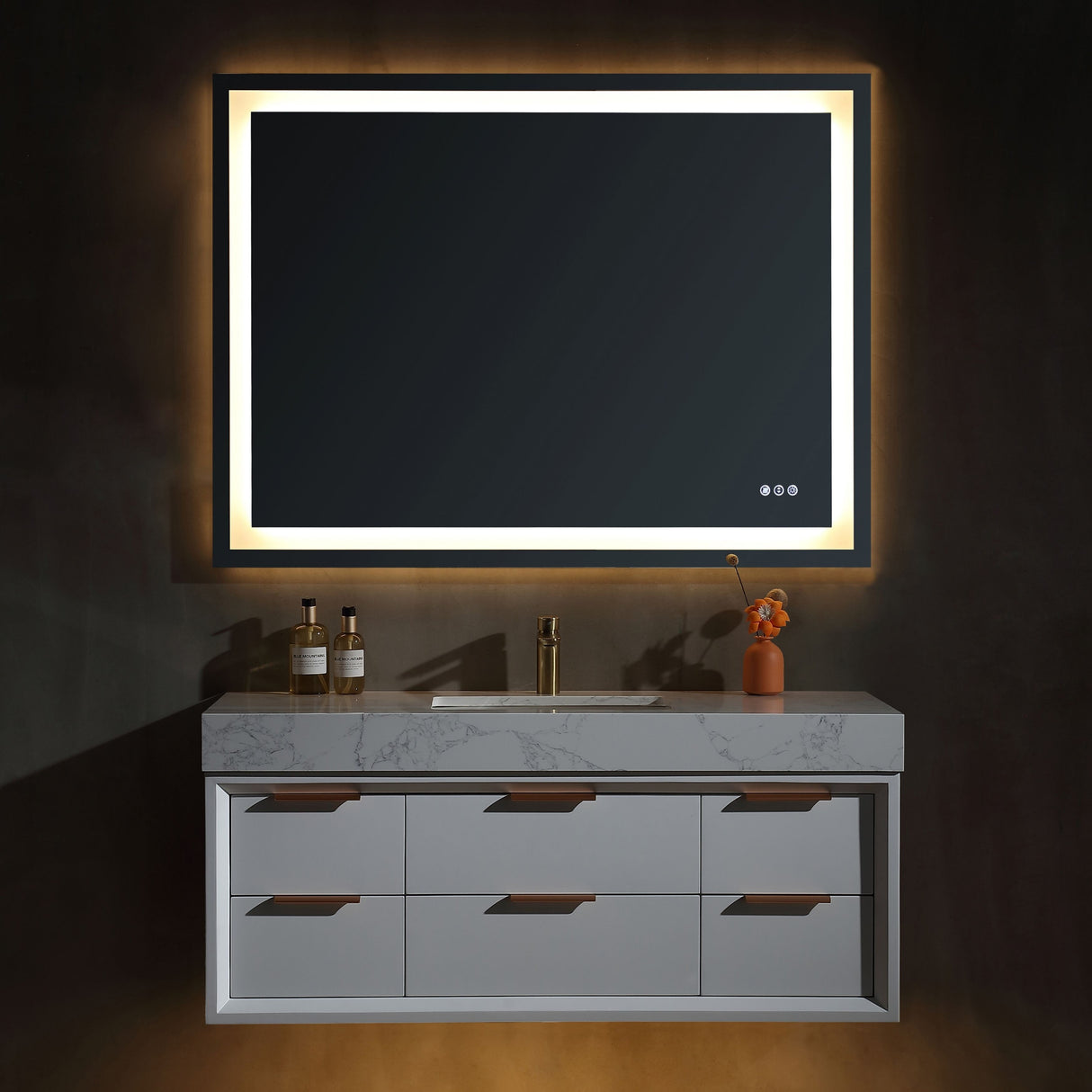 Modern LED 36''/48''/60'' White / Green Bathroom Vanity with Undermount Single / Double Sink