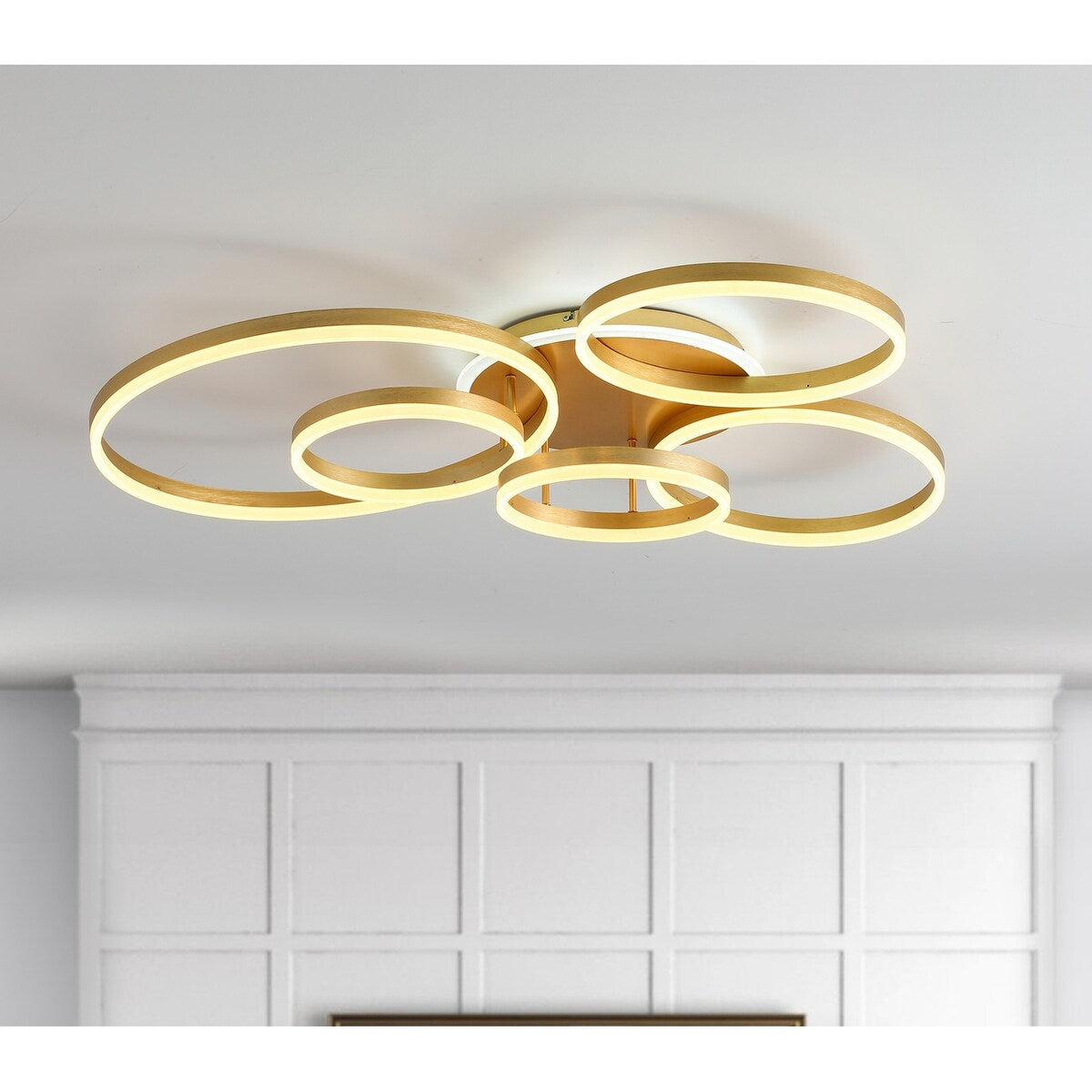 Modern Brushed Gold 5 Metal Rings LED Ceiling Light Fixture