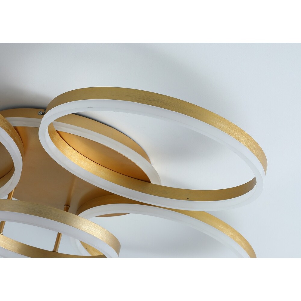 Modern Brushed Gold 5 Metal Rings LED Ceiling Light Fixture