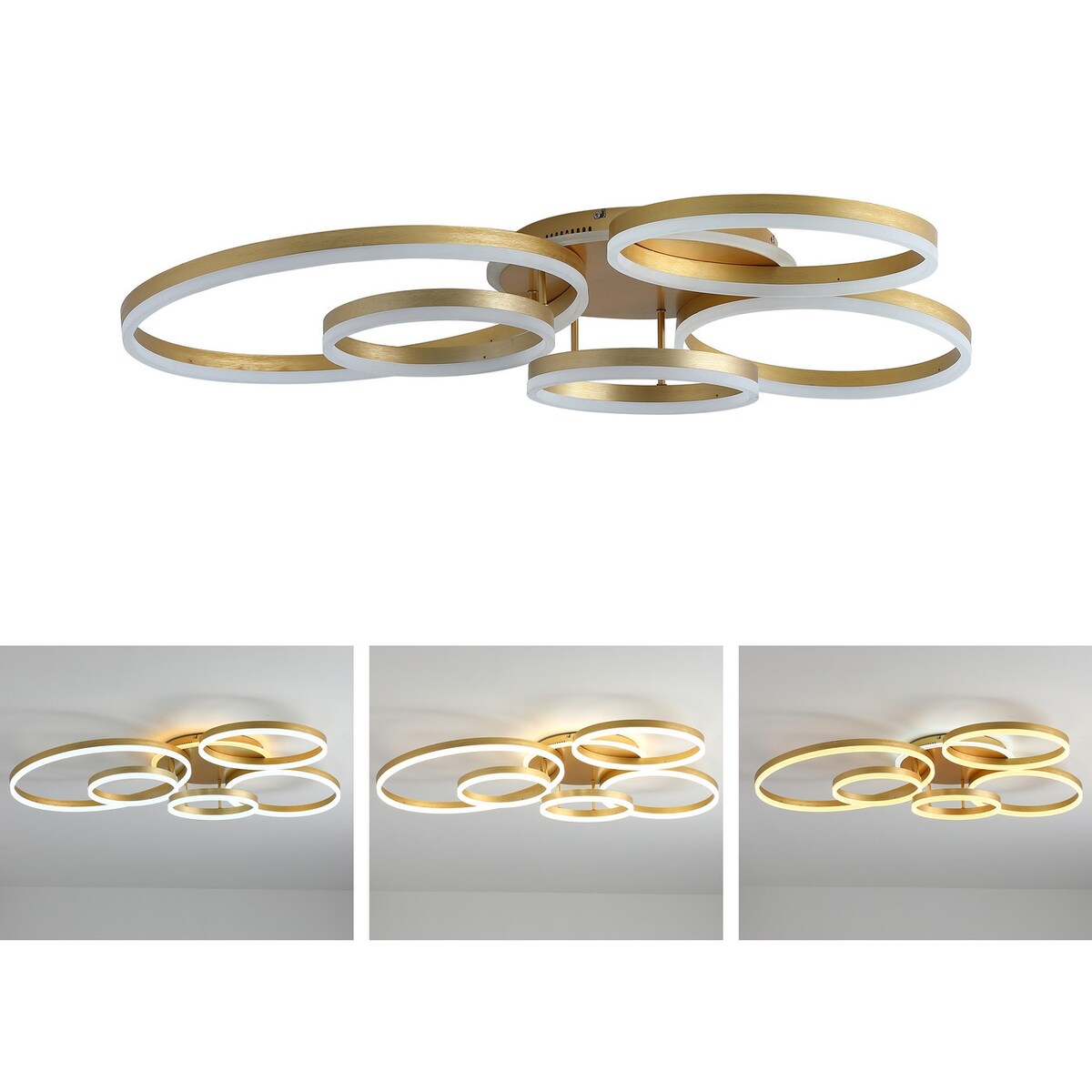 Modern Brushed Gold 5 Metal Rings LED Ceiling Light Fixture