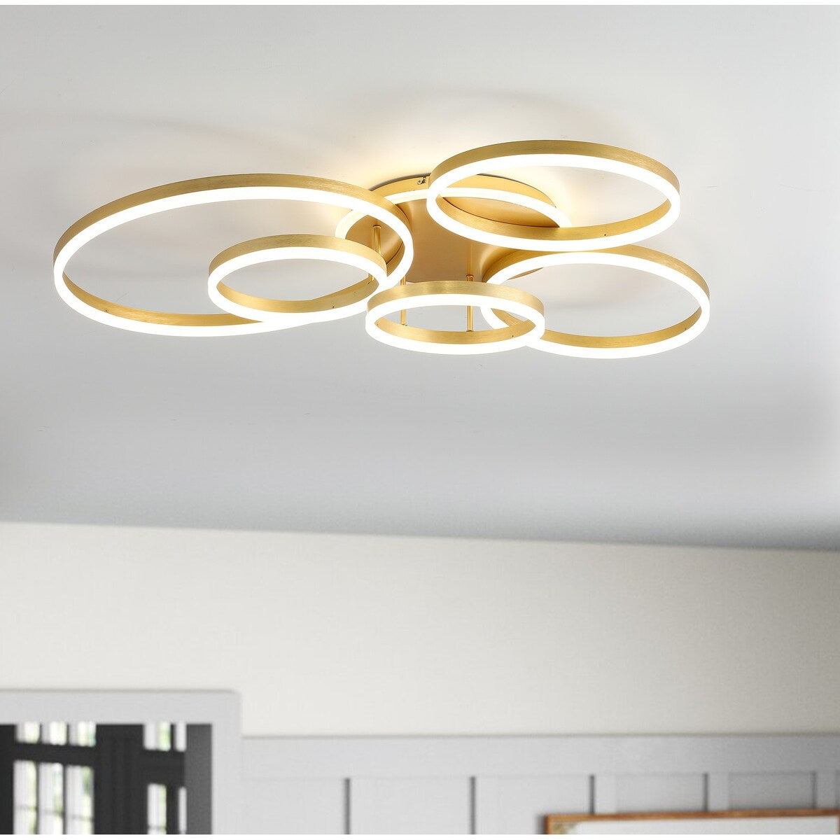 Modern Brushed Gold 5 Metal Rings LED Ceiling Light Fixture