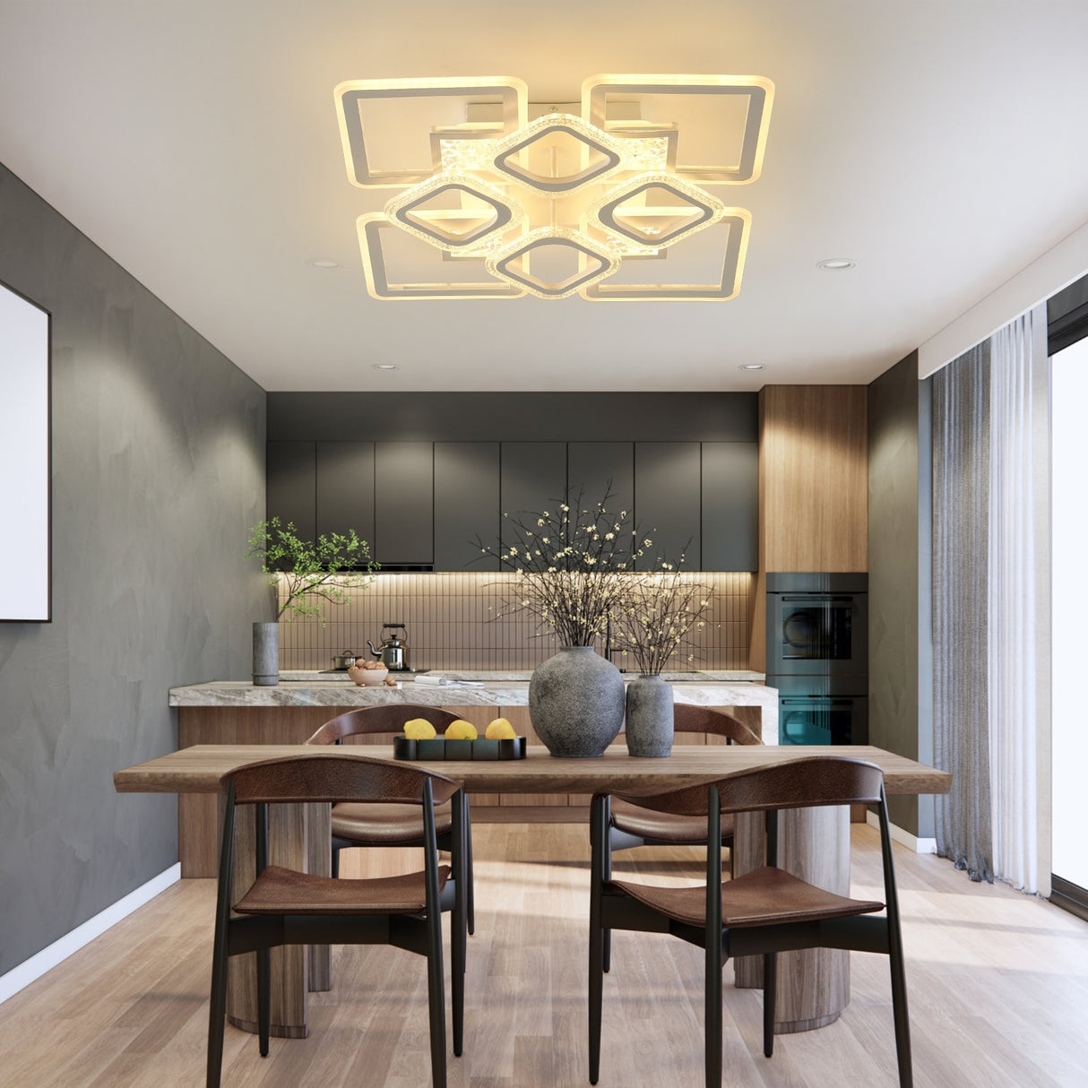 Modern LED Ceiling Light Flush Mount Dimmable with Remote - 23*23*4in