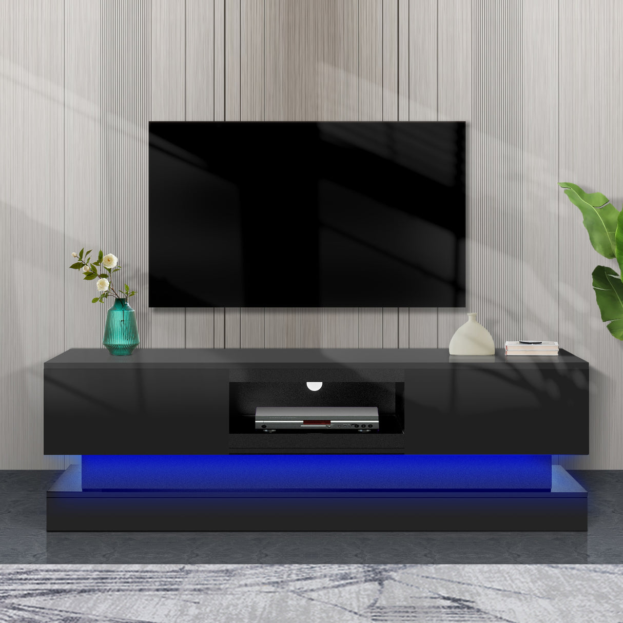 16-Color LED Lights TV Stand for TV up to 55"/65", Modern Entertainment Center with 2 Drawers