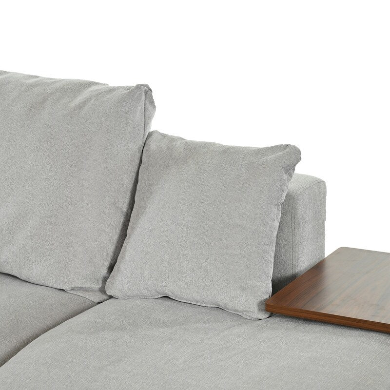 Modern Large L-Shape Sofa with Plastic Legs, Sectional Sofa with 2 Pillows, Living Room Sets with 2 End Tables, Light Grey