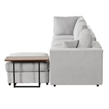 Modern Large L-Shape Sofa with Plastic Legs, Sectional Sofa with 2 Pillows, Living Room Sets with 2 End Tables, Light Grey