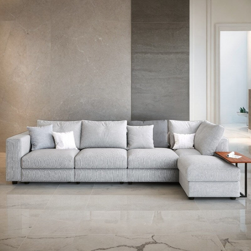 Modern Large L-Shape Sofa with Plastic Legs, Sectional Sofa with 2 Pil