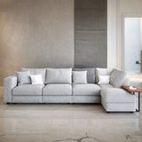 Modern Large L-Shape Sofa with Plastic Legs, Sectional Sofa with 2 Pillows, Living Room Sets with 2 End Tables, Light Grey