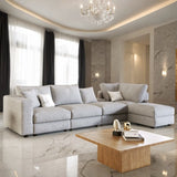 Modern Large L-Shape Sofa with Plastic Legs, Sectional Sofa with 2 Pillows, Living Room Sets with 2 End Tables, Light Grey