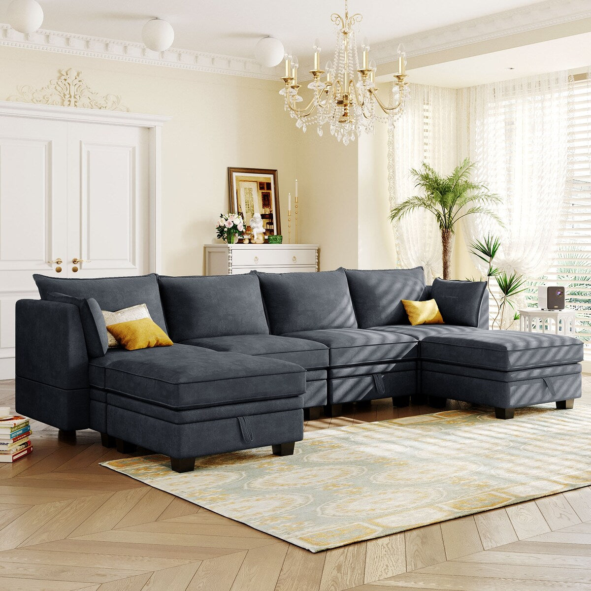 Modern Large U-Shape Modular Sectional Sofa Convertible Sofa Bed With Reversible Chaise And Storage Seat