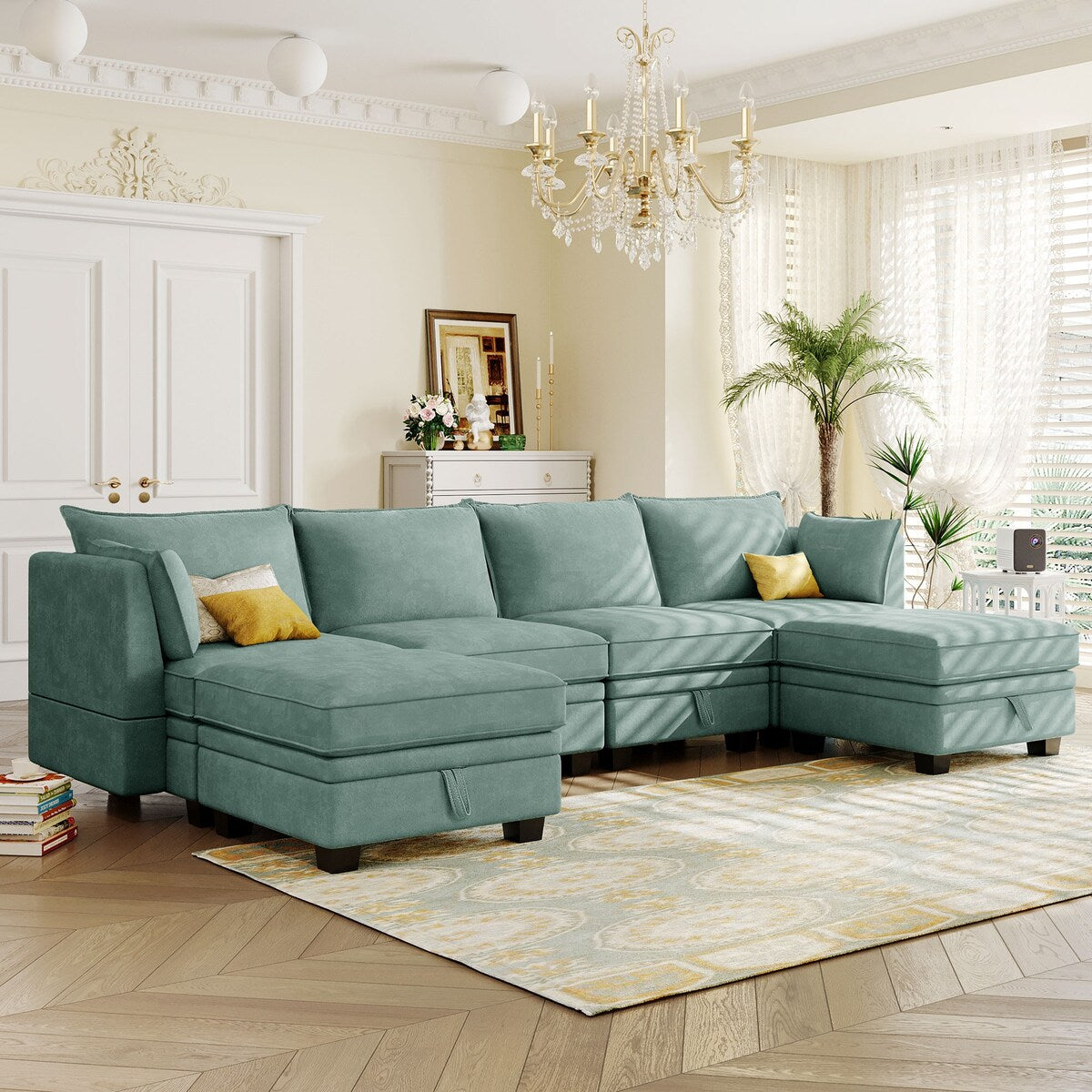 Modern Large U-Shape Modular Sectional Sofa Convertible Sofa Bed With Reversible Chaise And Storage Seat