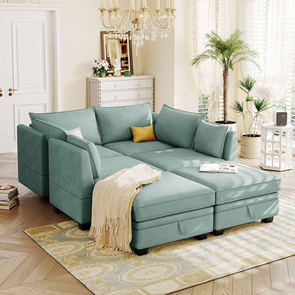 Modern Large U-Shape Modular Sectional Sofa Convertible Sofa Bed With Reversible Chaise And Storage Seat